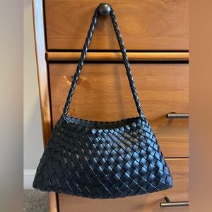 New! Rosanna Black Dragon Woven Leather Shoulder Bag Baguette Handbag